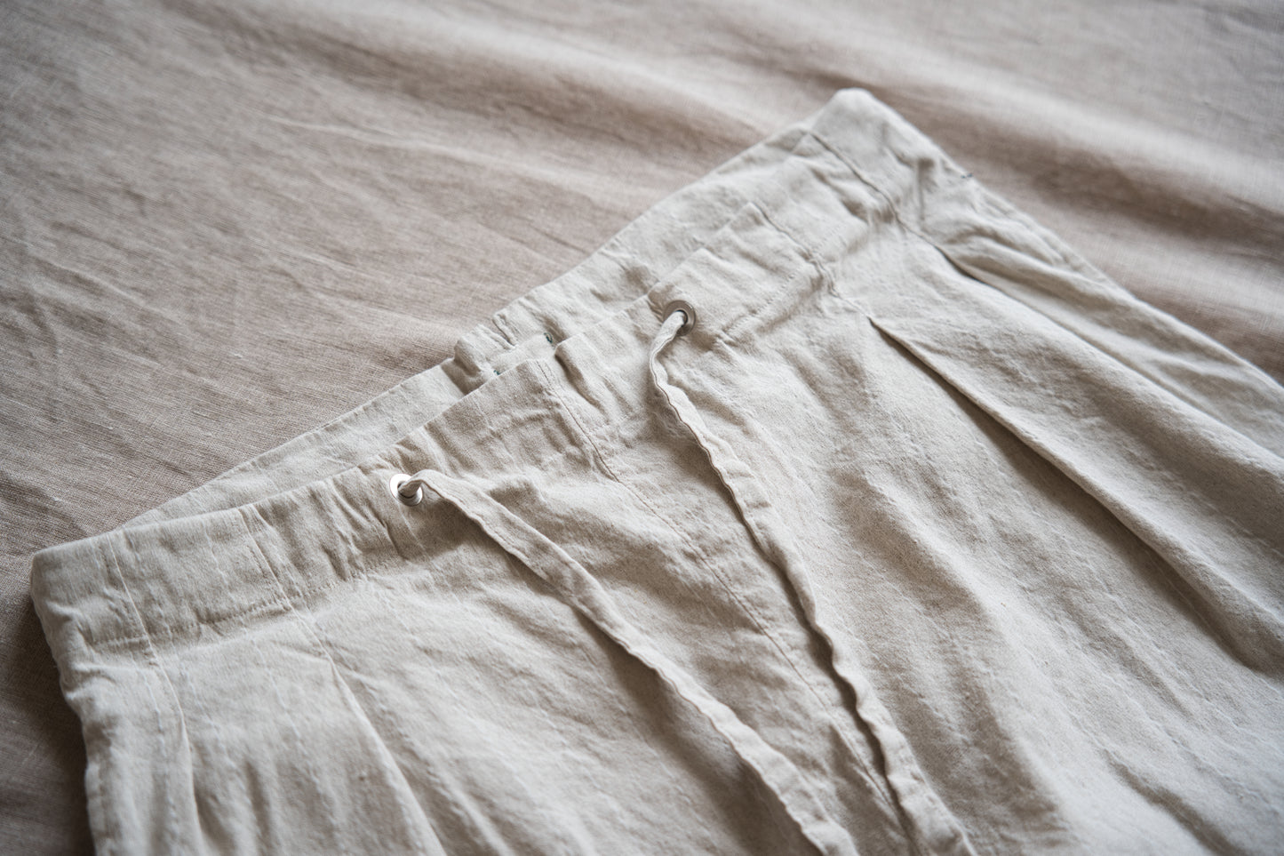 Linen Rayon Pinstripes Pants/Ecru(White Pins)