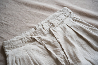 Linen Rayon Pinstripes Pants/Ecru(White Pins)
