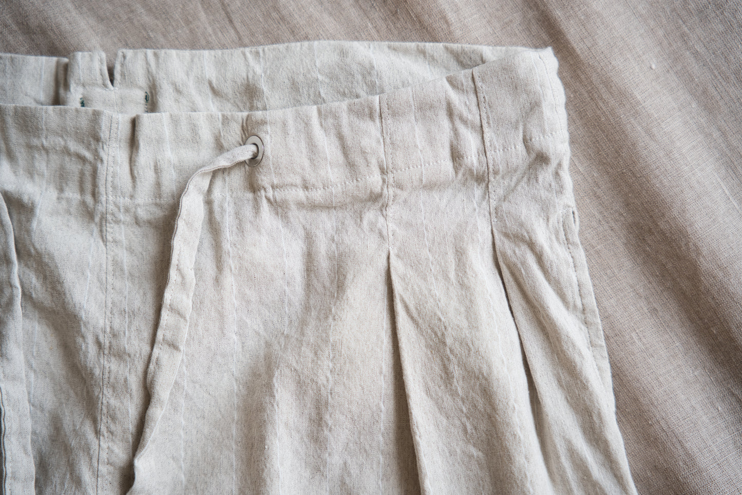 Linen Rayon Pinstripes Pants/Ecru(White Pins)
