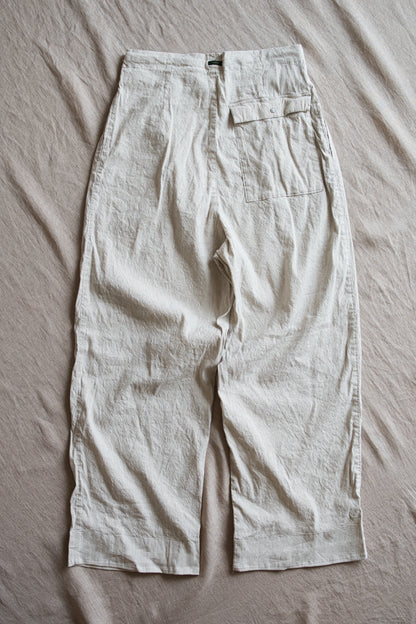 Linen Rayon Pinstripes Pants/Ecru(White Pins)