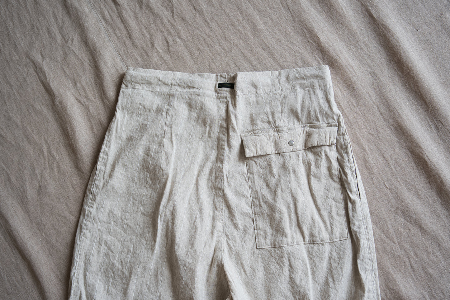 Linen Rayon Pinstripes Pants/Ecru(White Pins)