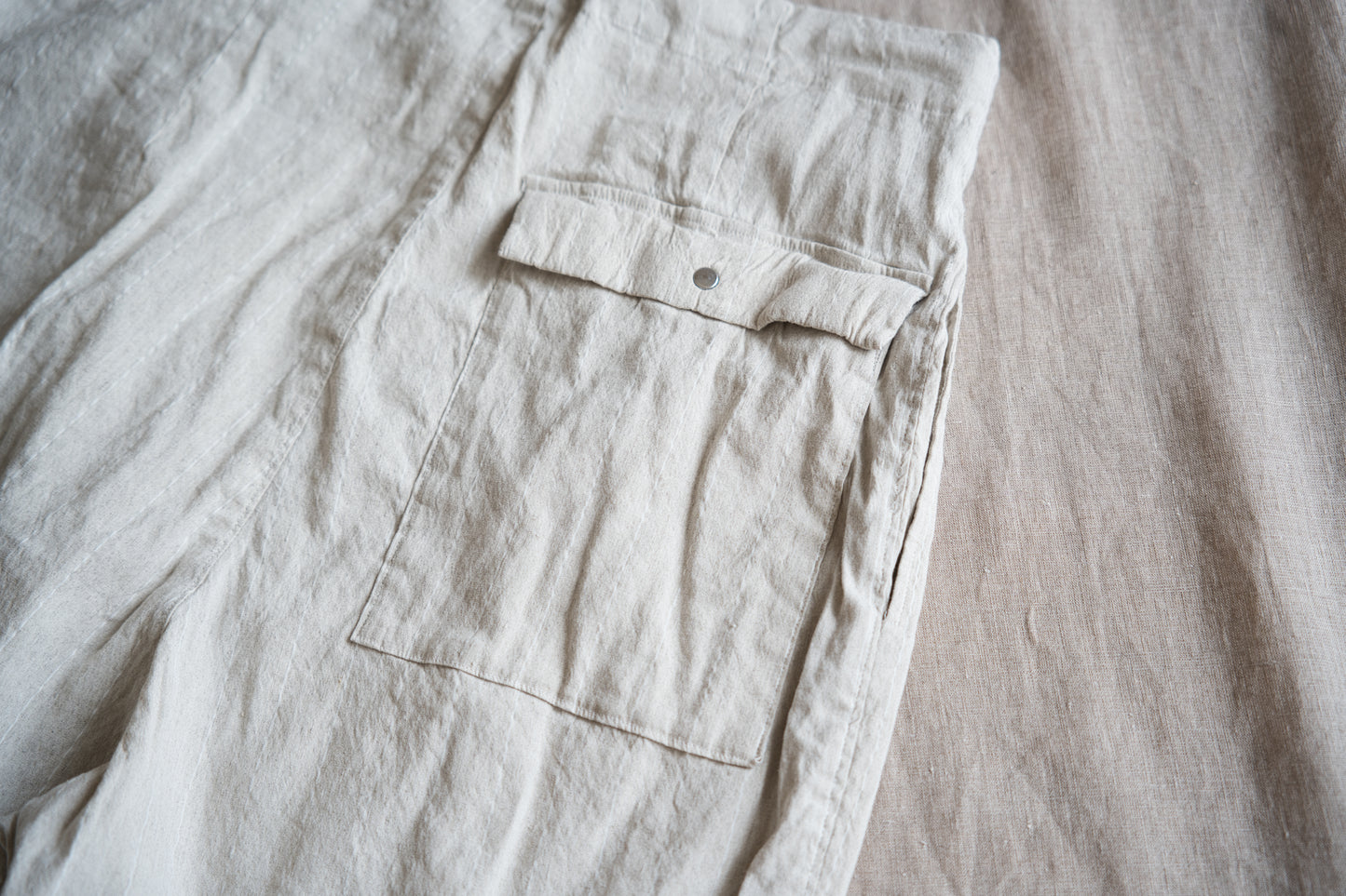 Linen Rayon Pinstripes Pants/Ecru(White Pins)