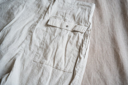 Linen Rayon Pinstripes Pants/Ecru(White Pins)