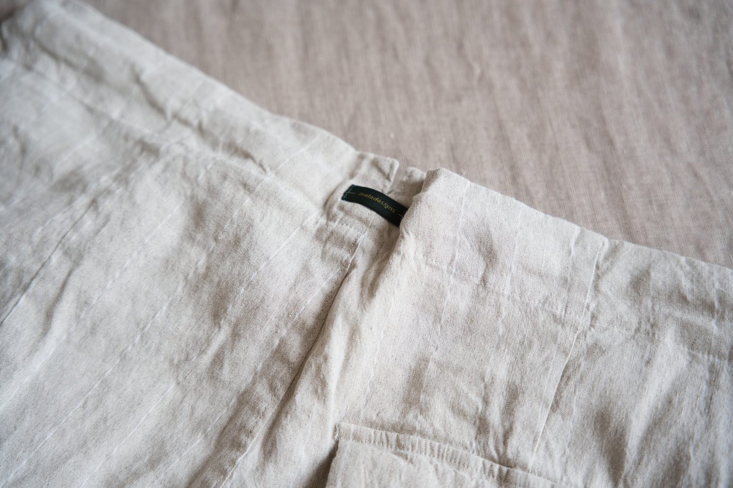 Linen Rayon Pinstripes Pants/Ecru(White Pins)