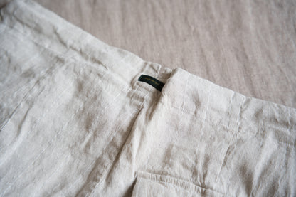 Linen Rayon Pinstripes Pants/Ecru(White Pins)
