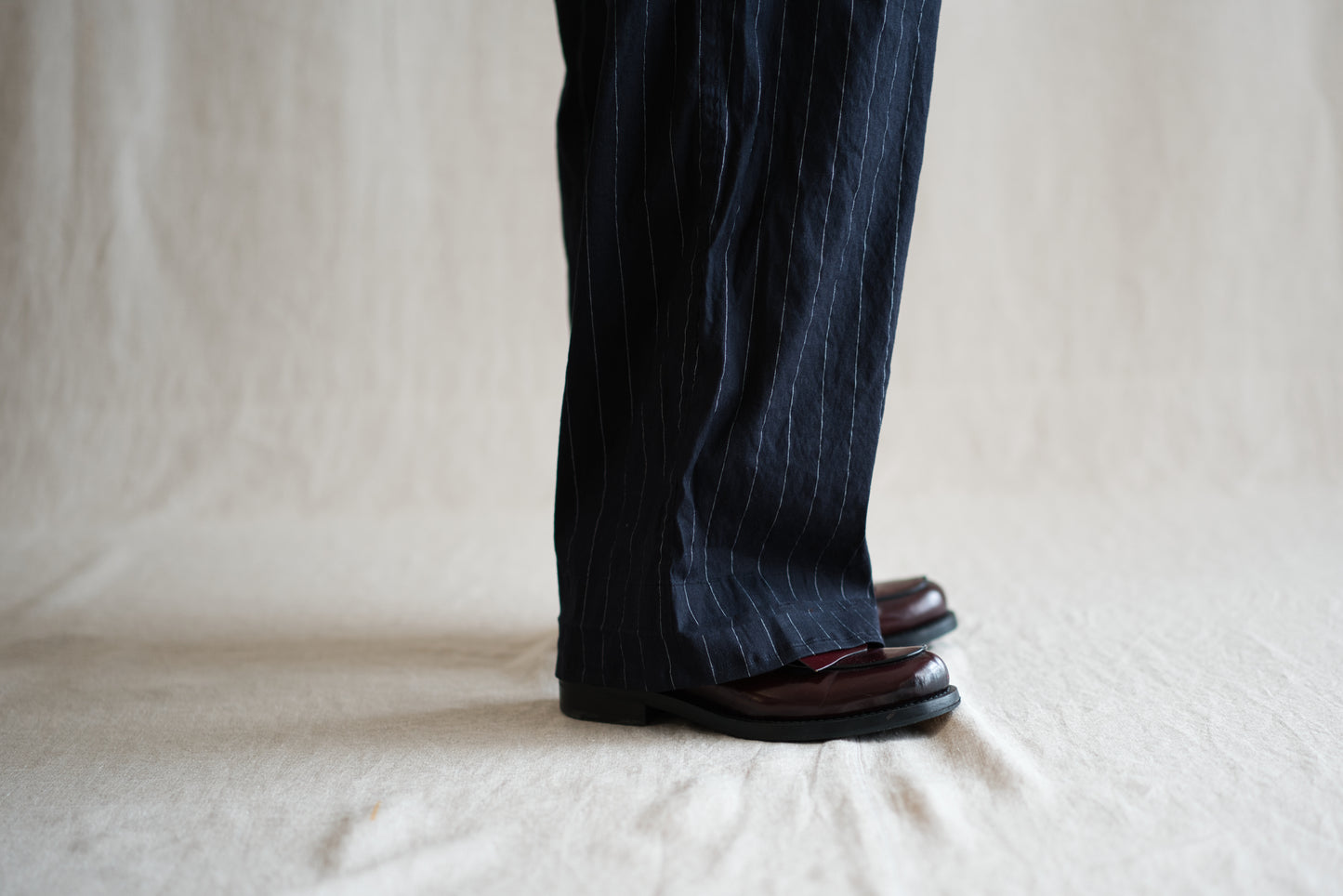 Linen Rayon Pinstripes Pants/Midnight Navy(White Pins)