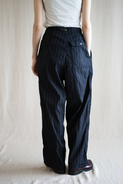 Linen Rayon Pinstripes Pants/Midnight Navy(White Pins)