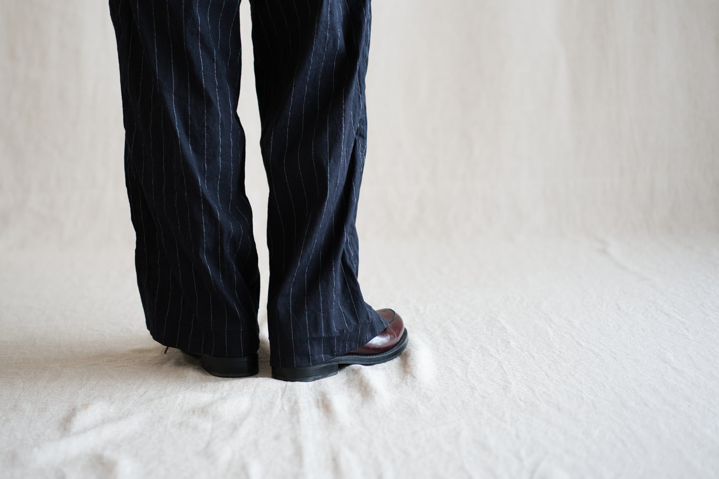 Linen Rayon Pinstripes Pants/Midnight Navy(White Pins)