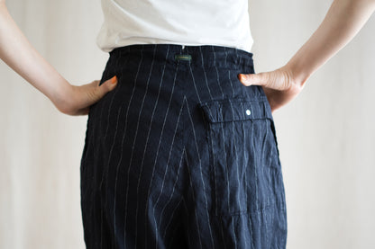 Linen Rayon Pinstripes Pants/Midnight Navy(White Pins)
