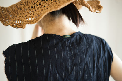 Linen Rayon Pinstripes Sleeveless/Midnight Navy(White Pins)