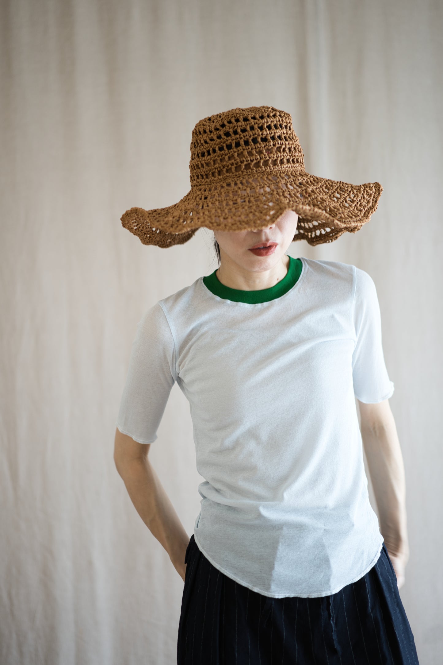 Sheer Rib RInger Half Sleeve/Light-blue(Green)