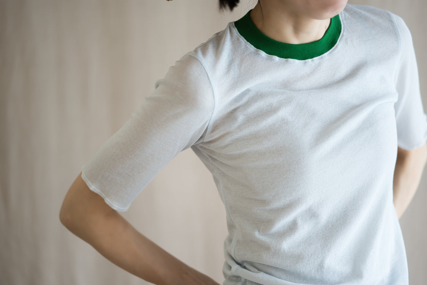 Sheer Rib RInger Half Sleeve/Light-blue(Green)
