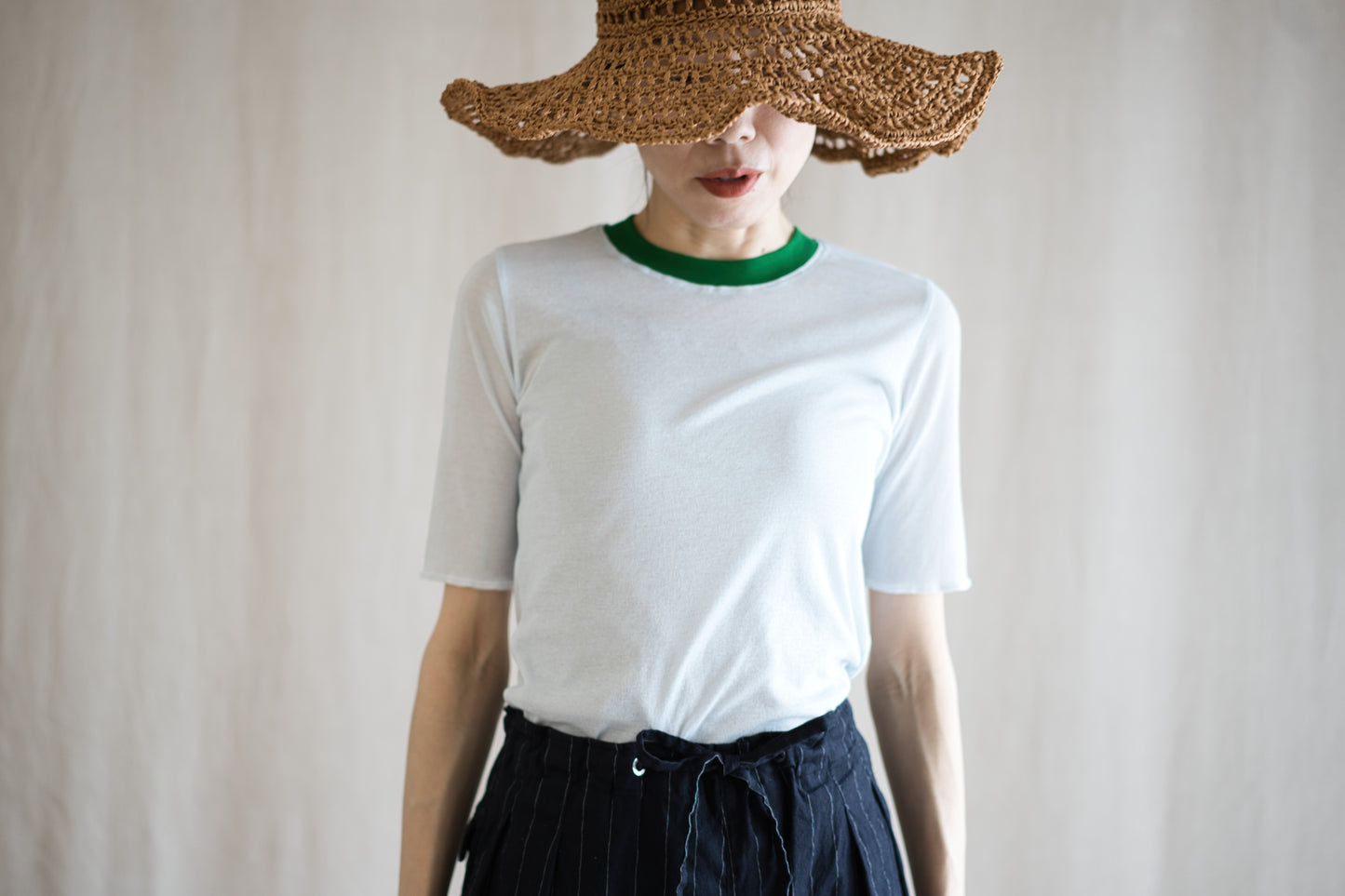 Sheer Rib RInger Half Sleeve/Light-blue(Green)