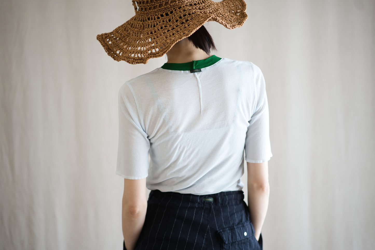 Sheer Rib RInger Half Sleeve/Light-blue(Green)