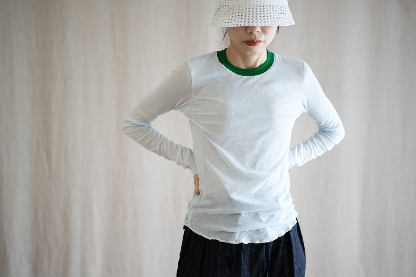 Sheer Rib RInger Long Sleeve/Light-blue(Green)