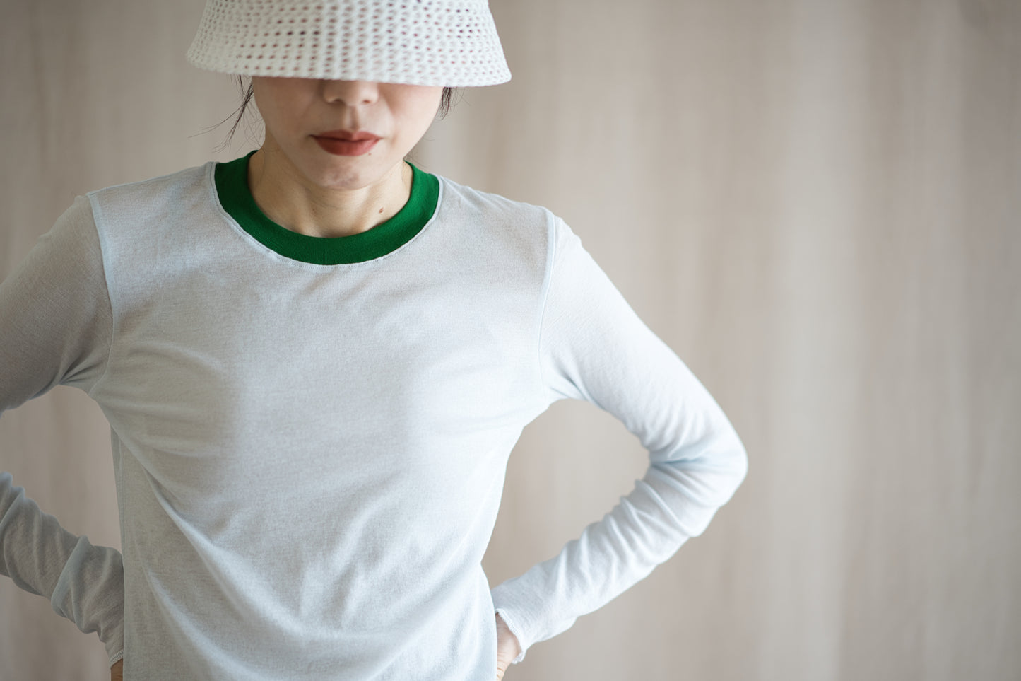 Sheer Rib RInger Long Sleeve/Light-blue(Green)