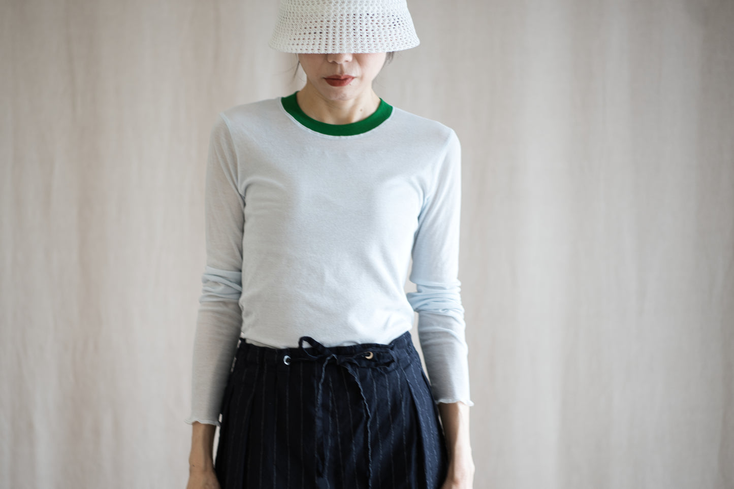 Sheer Rib RInger Long Sleeve/Light-blue(Green)