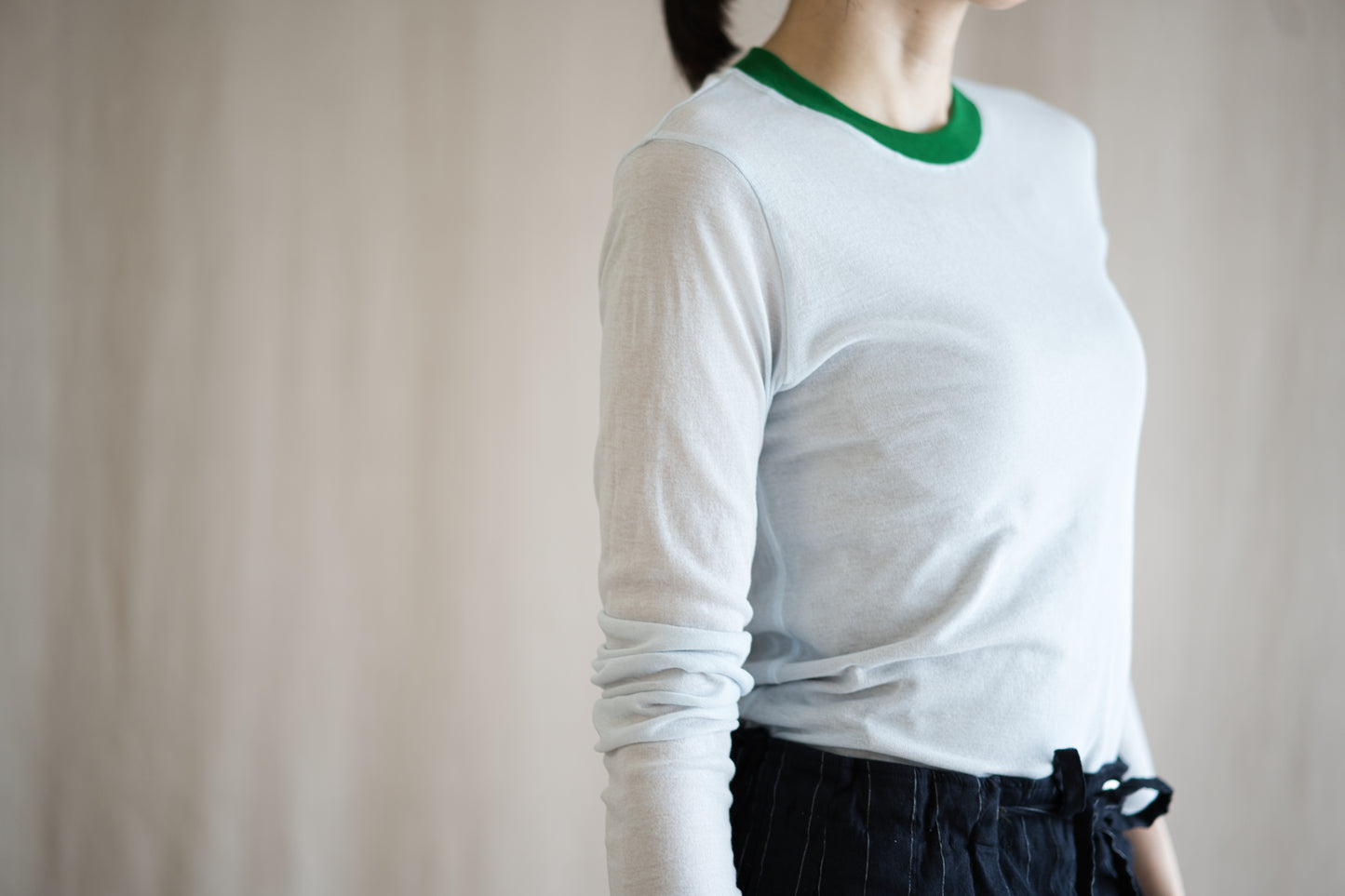 Sheer Rib RInger Long Sleeve/Light-blue(Green)