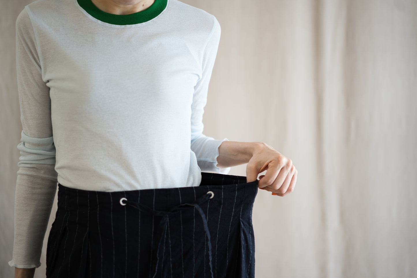 Linen Rayon Pinstripes Pants/Midnight Navy(White Pins)