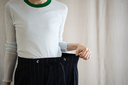 Linen Rayon Pinstripes Pants/Midnight Navy(White Pins)