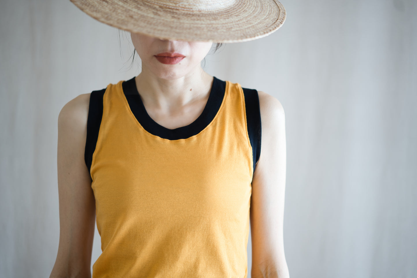 Sheer Rib RInger Tank-Top/Orange(Navy)