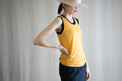 Sheer Rib RInger Tank-Top/Orange(Navy)
