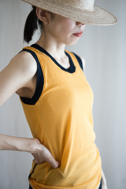 Sheer Rib RInger Tank-Top/Orange(Navy)