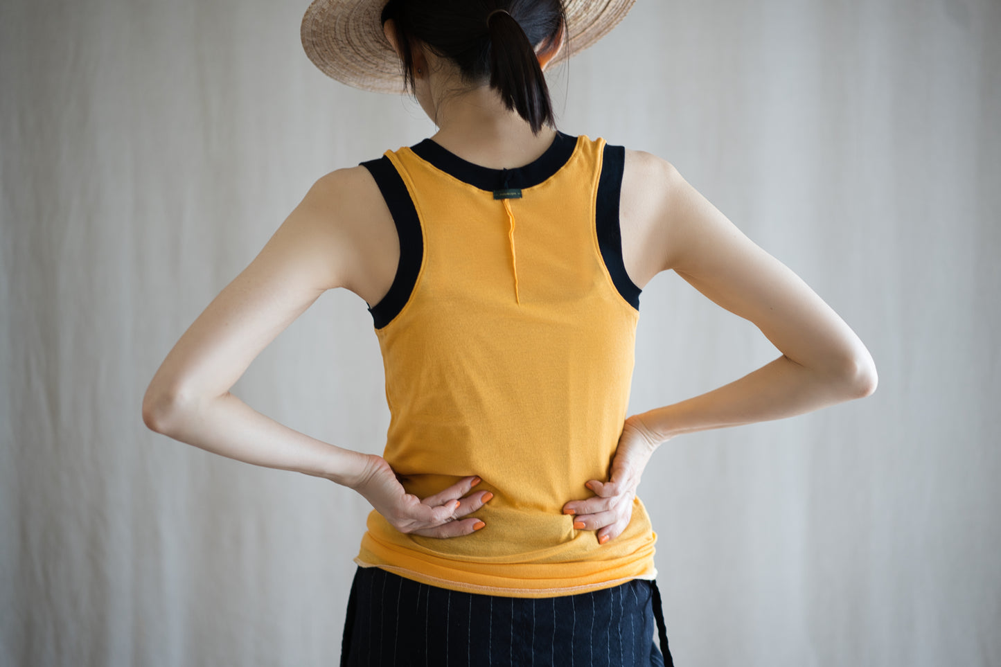 Sheer Rib RInger Tank-Top/Orange(Navy)