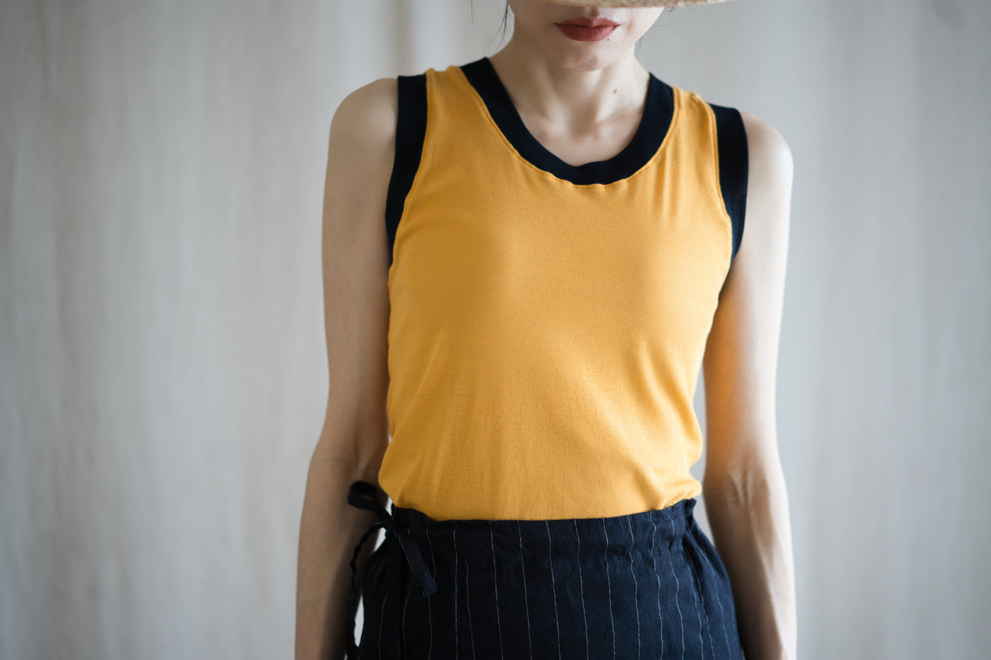 Sheer Rib RInger Tank-Top/Orange(Navy)