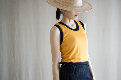 Sheer Rib RInger Tank-Top/Orange(Navy)