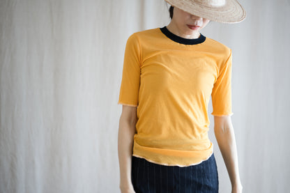 Sheer Rib RInger Half Sleeve/Orange(Navy)