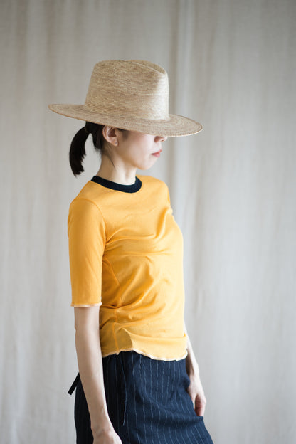 Sheer Rib RInger Half Sleeve/Orange(Navy)