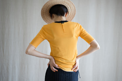 Sheer Rib RInger Half Sleeve/Orange(Navy)