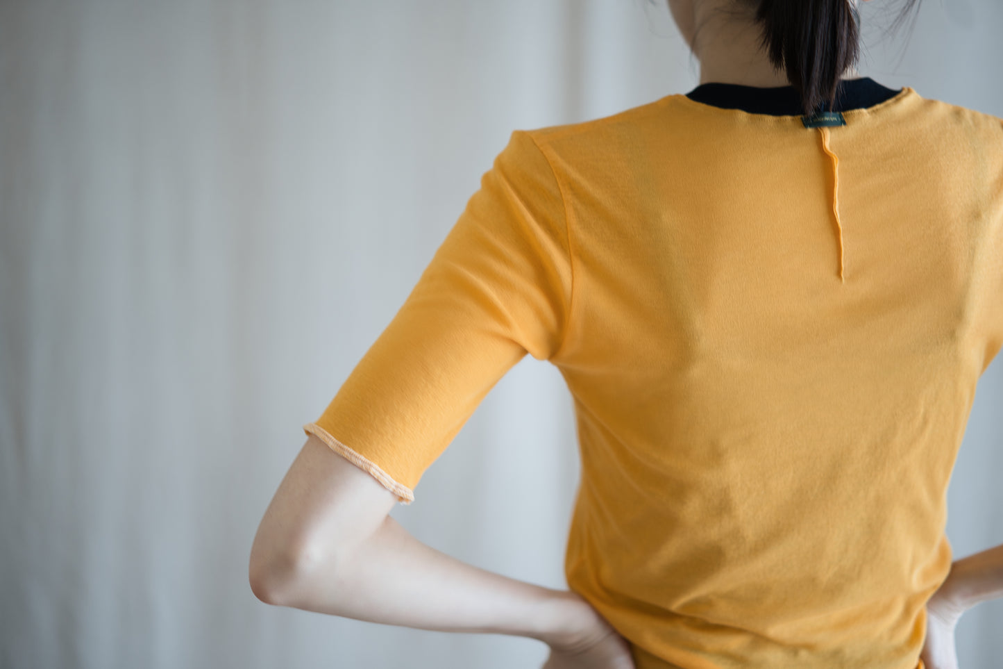 Sheer Rib RInger Half Sleeve/Orange(Navy)