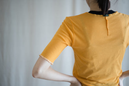 Sheer Rib RInger Half Sleeve/Orange(Navy)
