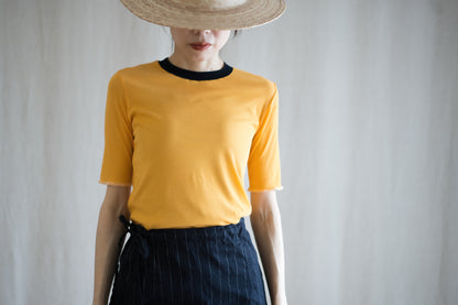 Sheer Rib RInger Half Sleeve/Orange(Navy)