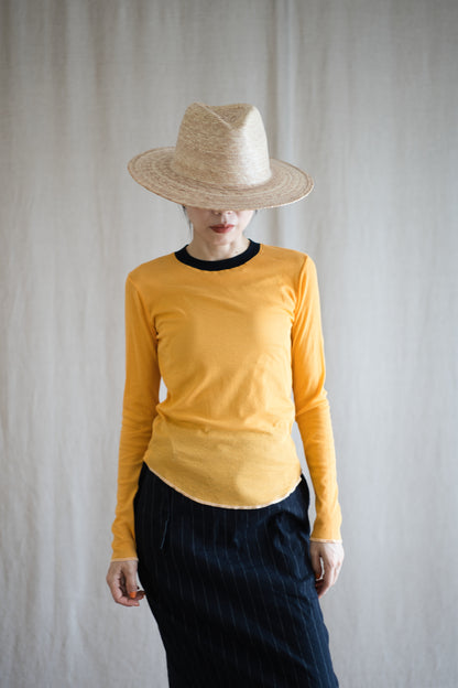 Sheer Rib RInger Long Sleeve/Orange(Navy)