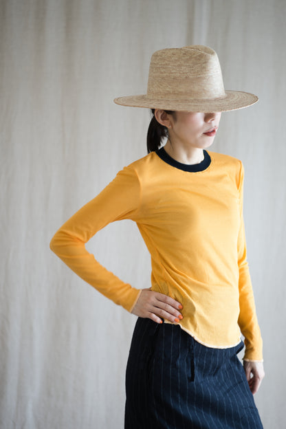 Sheer Rib RInger Long Sleeve/Orange(Navy)