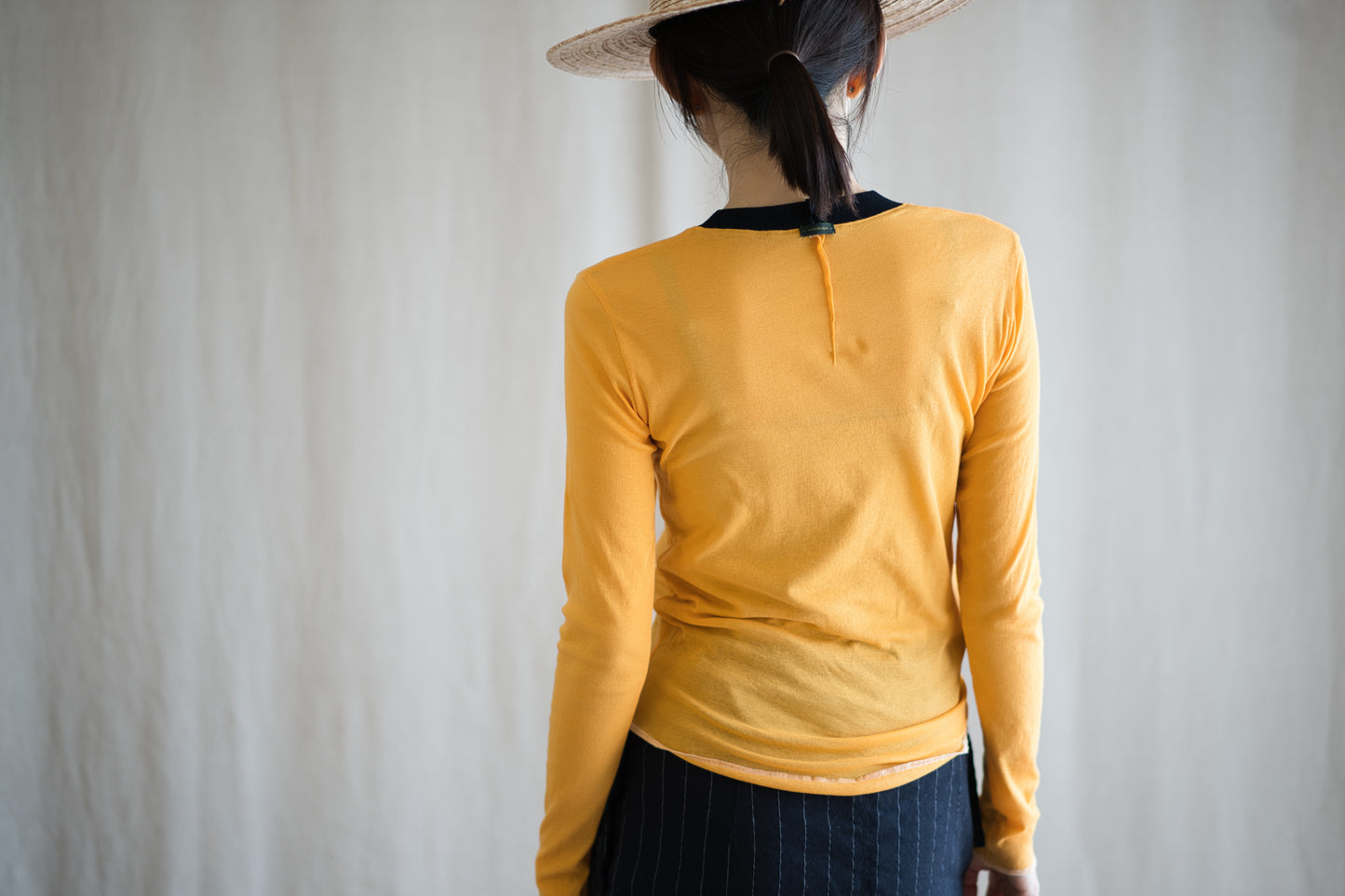 Sheer Rib RInger Long Sleeve/Orange(Navy)