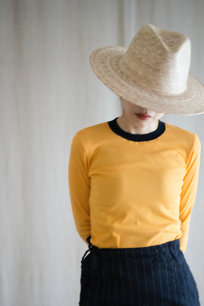 Sheer Rib RInger Long Sleeve/Orange(Navy)