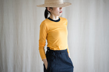 Sheer Rib RInger Long Sleeve/Orange(Navy)