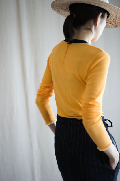 Sheer Rib RInger Long Sleeve/Orange(Navy)