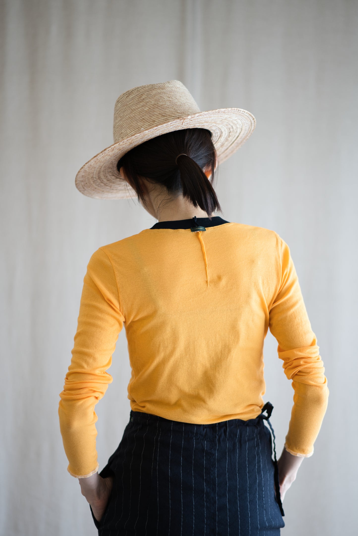 Sheer Rib RInger Long Sleeve/Orange(Navy)