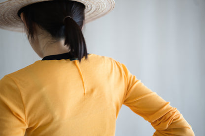 Sheer Rib RInger Long Sleeve/Orange(Navy)