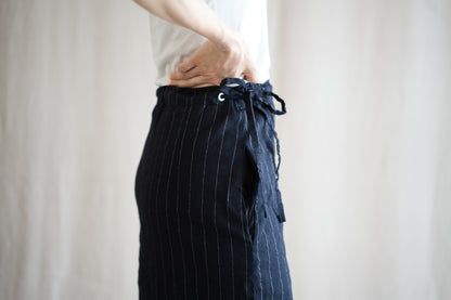 Linen Rayon Pinstripes Skirt/Midnight Navy(White Pins)