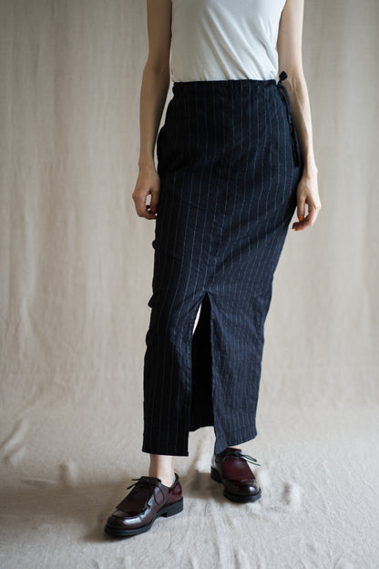 Linen Rayon Pinstripes Skirt/Midnight Navy(White Pins)