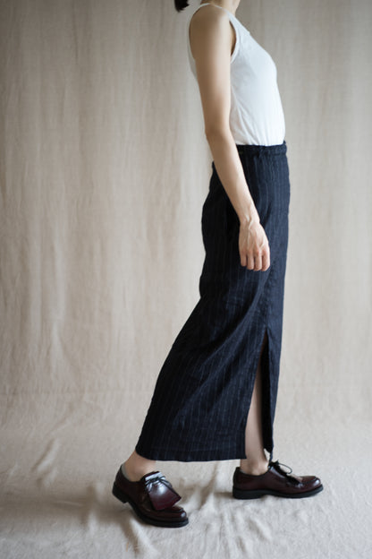 Linen Rayon Pinstripes Skirt/Midnight Navy(White Pins)
