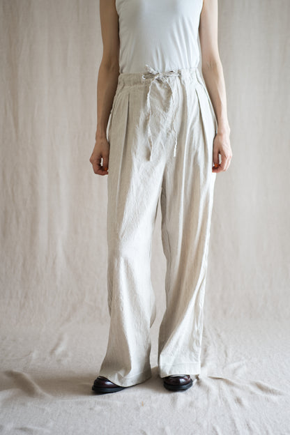 Linen Rayon Pinstripes Pants/Ecru(White Pins)
