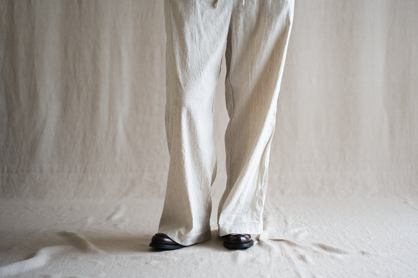 Linen Rayon Pinstripes Pants/Ecru(White Pins)