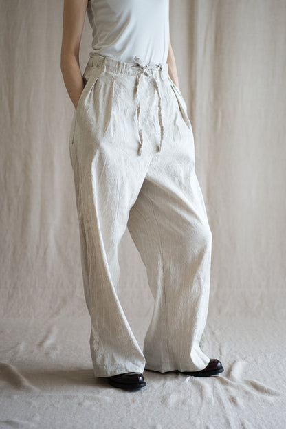 Linen Rayon Pinstripes Pants/Ecru(White Pins)